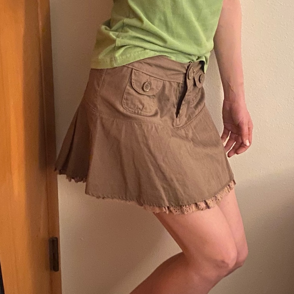 Cotton Mini Skirt w/ Lace Hem